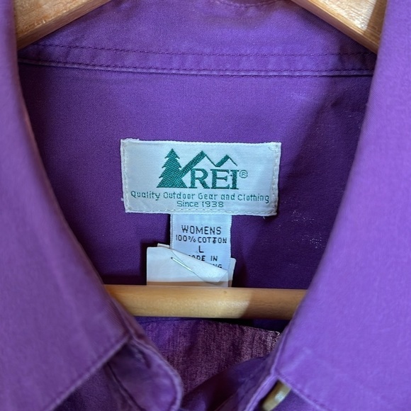 Vintage REI 100% Cotton Purple Button Down Short Sleeve Outdoor Top Size Large - Picture 2 of 5
